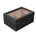 Top Seller Matte Black Glass Transparent Window Humidor Two Compartments Wooden Cigar Box With Password Lock